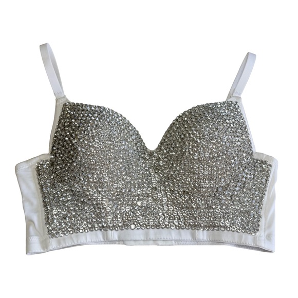 Rhinestone Pushup Bustier Sparkly Crop Top Bachelorette - Picture 6 of 10